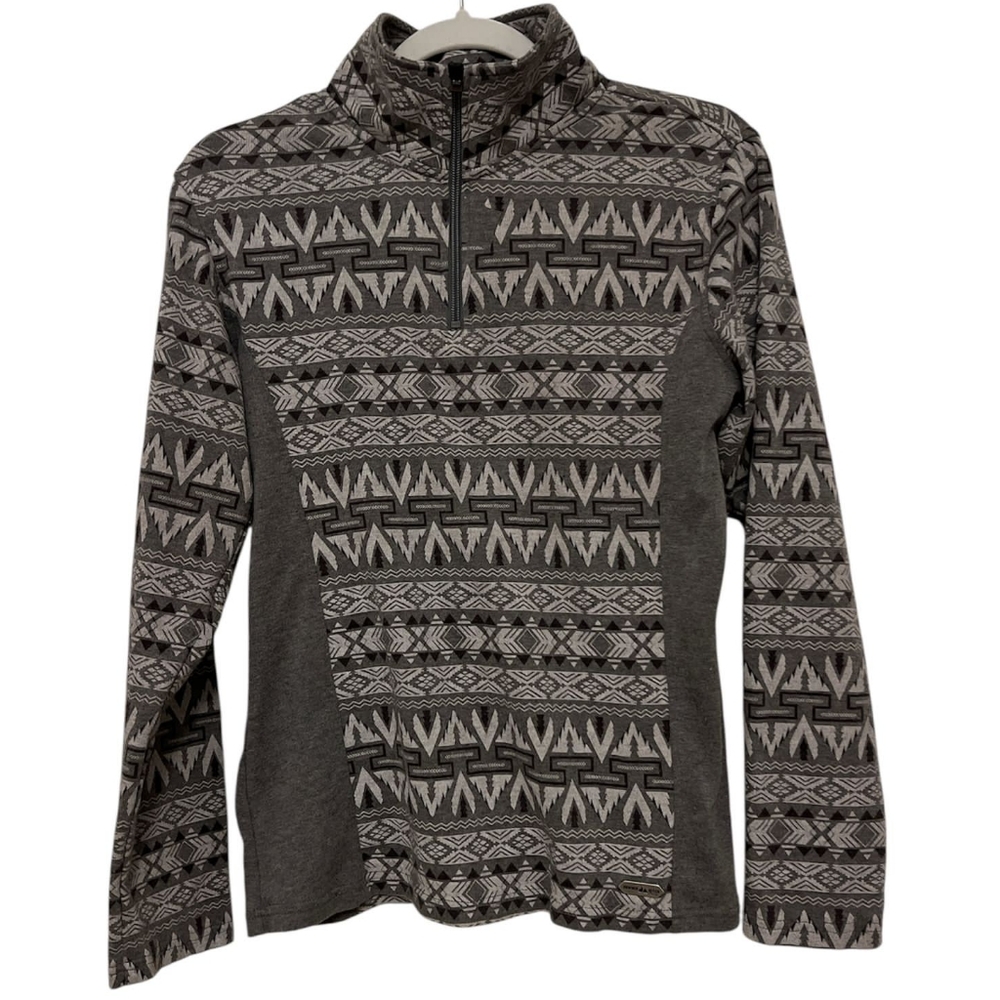 Panhandle Slim Gray Zip Up Sweater with Geometric Pattern